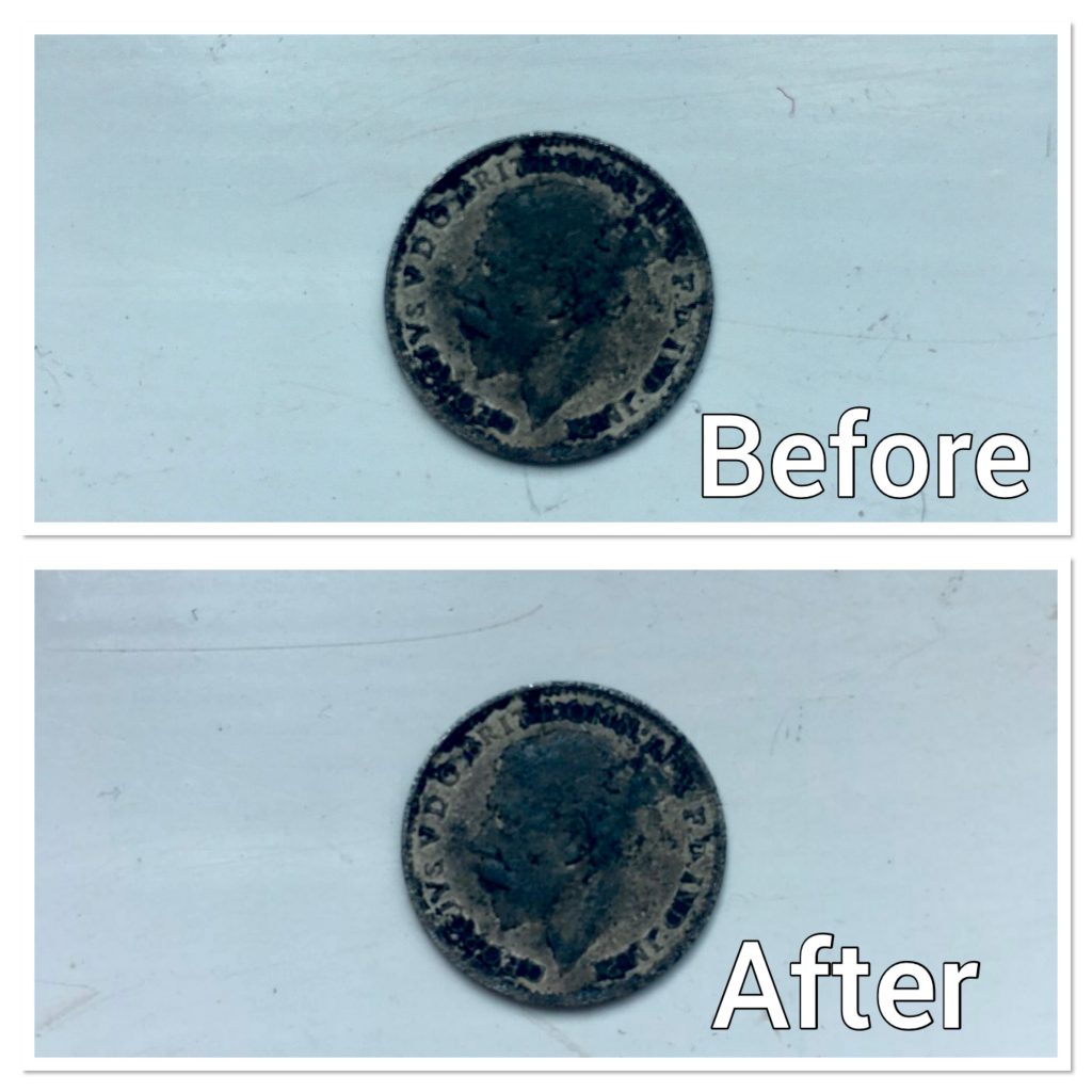 Silver Threepence Cleaned with Coca Cola.